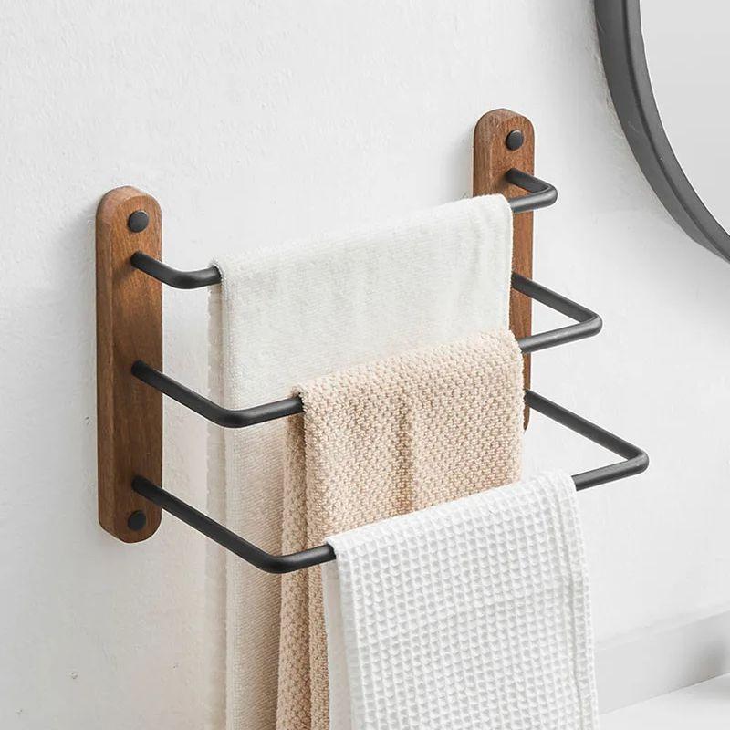 Walnuss Badezimmer Handtuchstange Wandmontierter Handtuchhalter Schwarz Aluminium Handtuchaufhänger Toilettenhandtuchhalter 30-50cm Mehrfachstangen-Aufhänger
