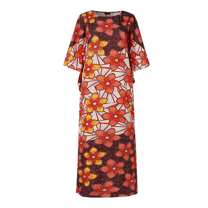 Women Round Neck Plus Size Ruffle Short Sleeve Floral Print Dresses