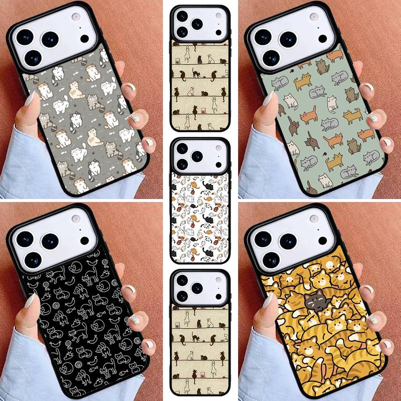 Cartoon Cute Cats Phone Case for iPhone 16e 15 14 13 12 17 Pro Max Plus Air 17pro Cover Coque