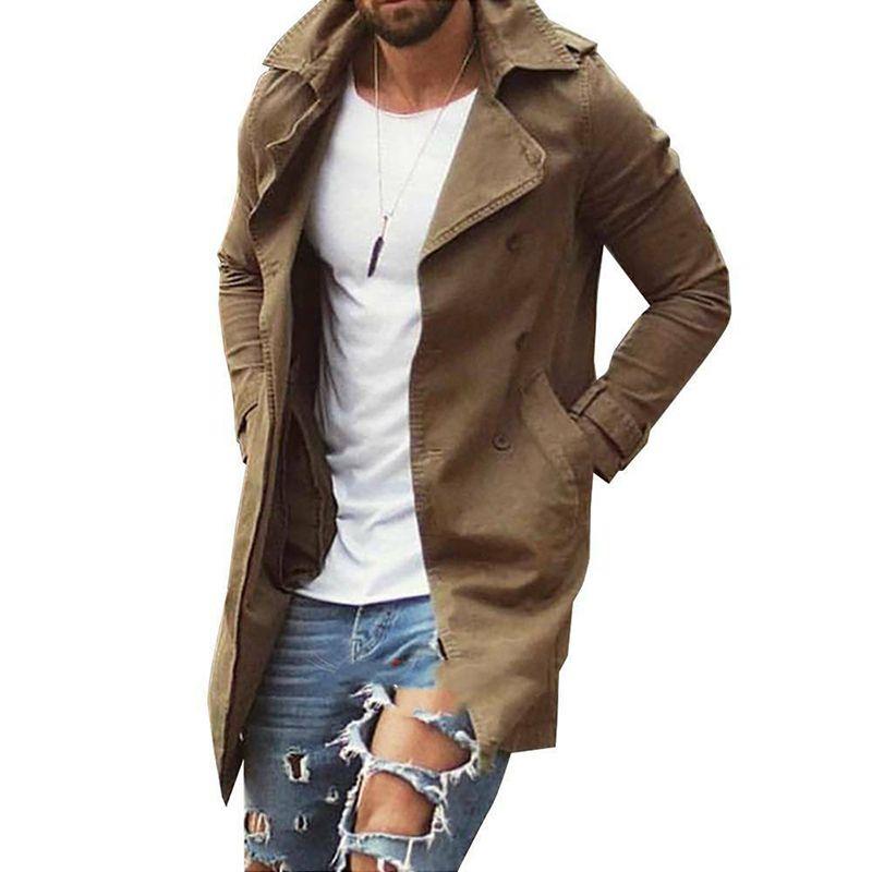 Men Lapel Trench Coat Outwear Overcoat Elegant Long Sleeve Winter Casual Warm Jacket