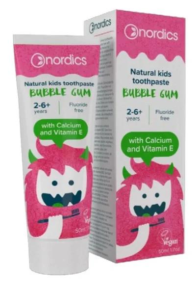 TOOTHPASTE FOR CHILDREN FROM 2 TO 6 YEARS OLD, BUBBLE GUM FLAVOR, FLUORIDE FREE, 50 Ml - NORDICS