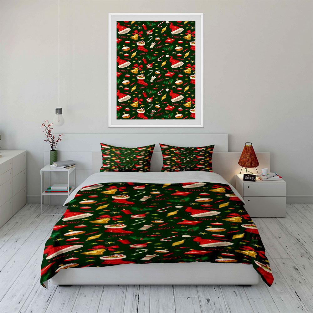 Christmas Hat and Decor Set Bedding Duvet Cover Set Duvet Cover Pillowcases  (1*Duvet Cover 2*Pillowcases, without duvet insert)