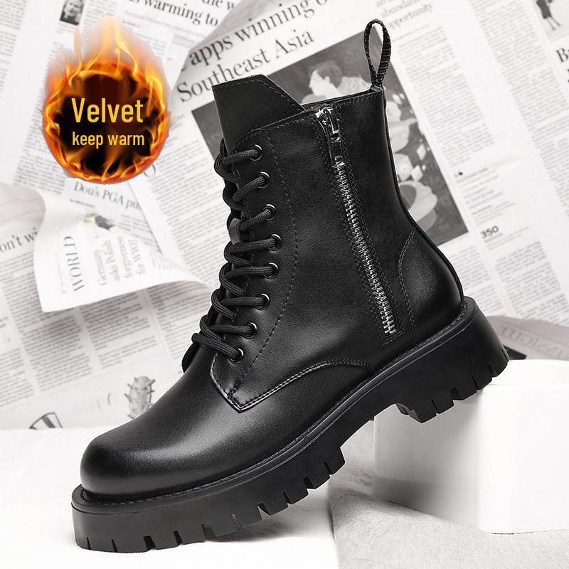 

Чоловічі шкіряні черевики-мартінси з високим халявою - Британський стиль, товста підошва, оксамитова підкладка, зимове тепло Size 42