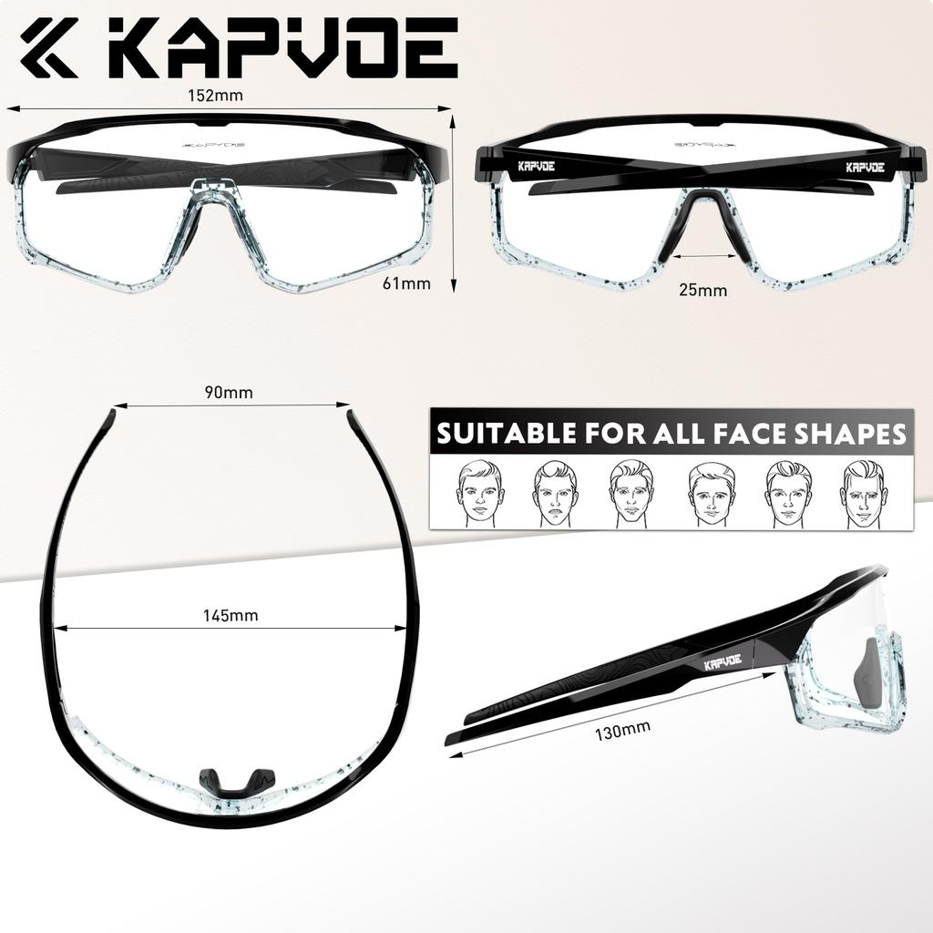 Kapvoe Photochromic Cycling Sunglasses for Men Glasses MTB Bike Road Bicycle Sports Protection Goggles UV400 Hiking Eyewear
