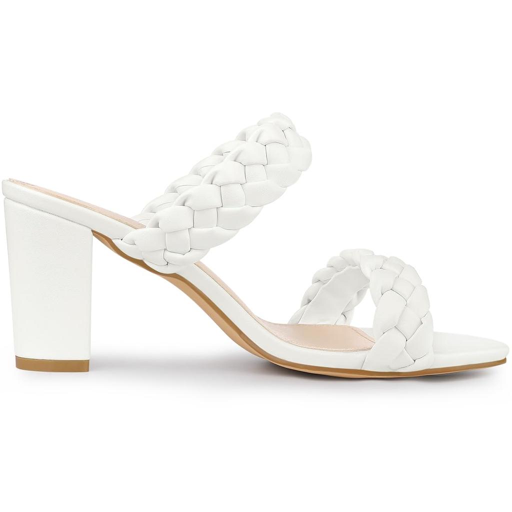 Allegra K Women's Chunky Braided Heel Slip-On Slide Sandals, White, Size 23.0cm