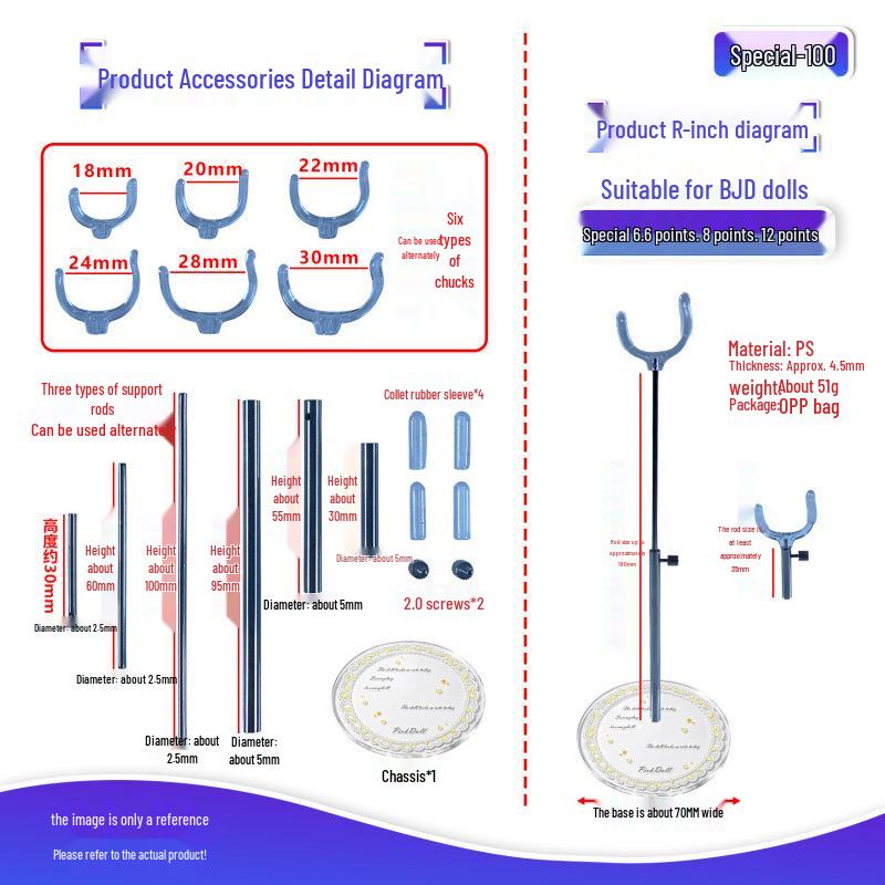 BJD Doll Adjustable Stand for 1/6, 1/8, 1/12 Scale Figures