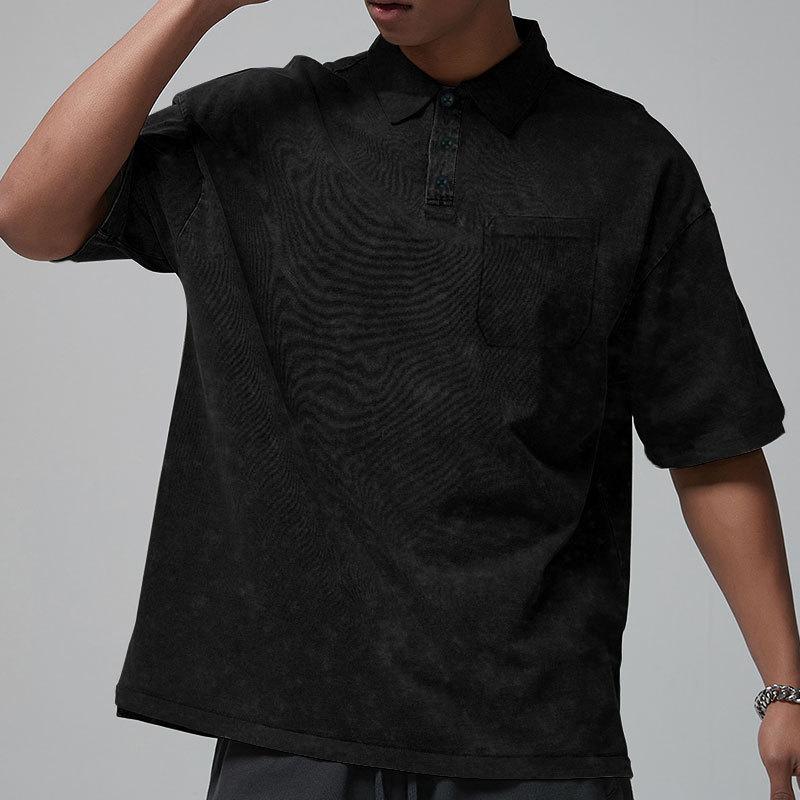 New Button Short Sleeve Men's T-shirt Summer Retro Loose Short Sleeve Men's T-shirt