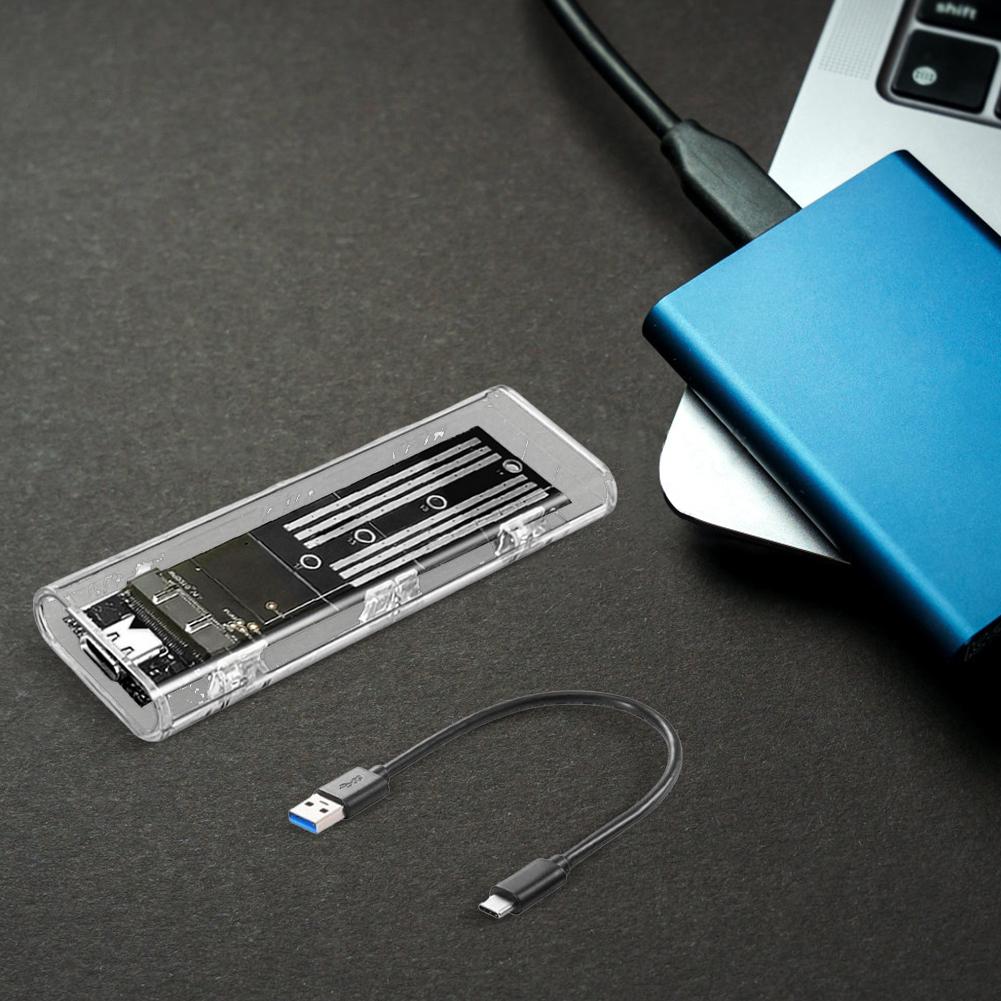 Boîtier de Disque Dur Externe M.2 NGFF SATA Type C USB 3.1 10Gbps Boîtier SSD Externe Transparent Adaptateur SSD Externe pour 2230 2242 2260 2280