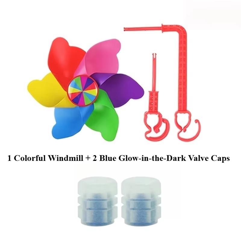 

Colorful Bike Windmill & Night Glow Valve Caps, Cute Night Glow Design, Safe for Night Riding, Durable Universal Bike Accessories синій