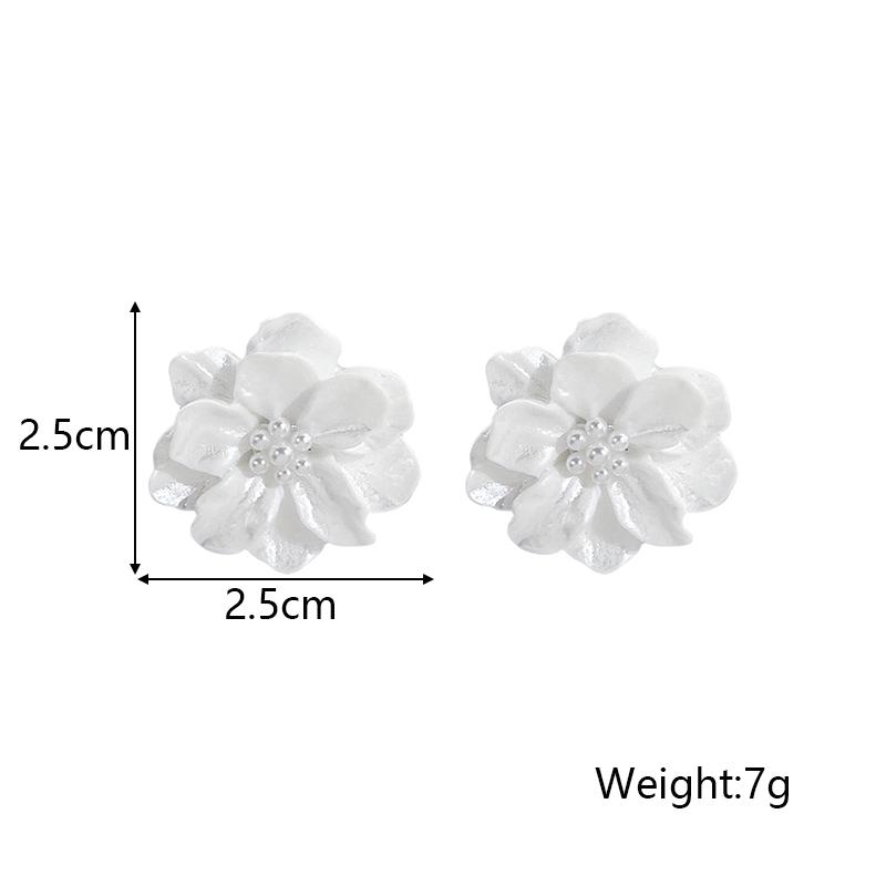 Big White Camellia Flower Imitation Pearl Stud Earring for Women Elegant Korean Sweet Resin Ear Wedding Party Jewelry