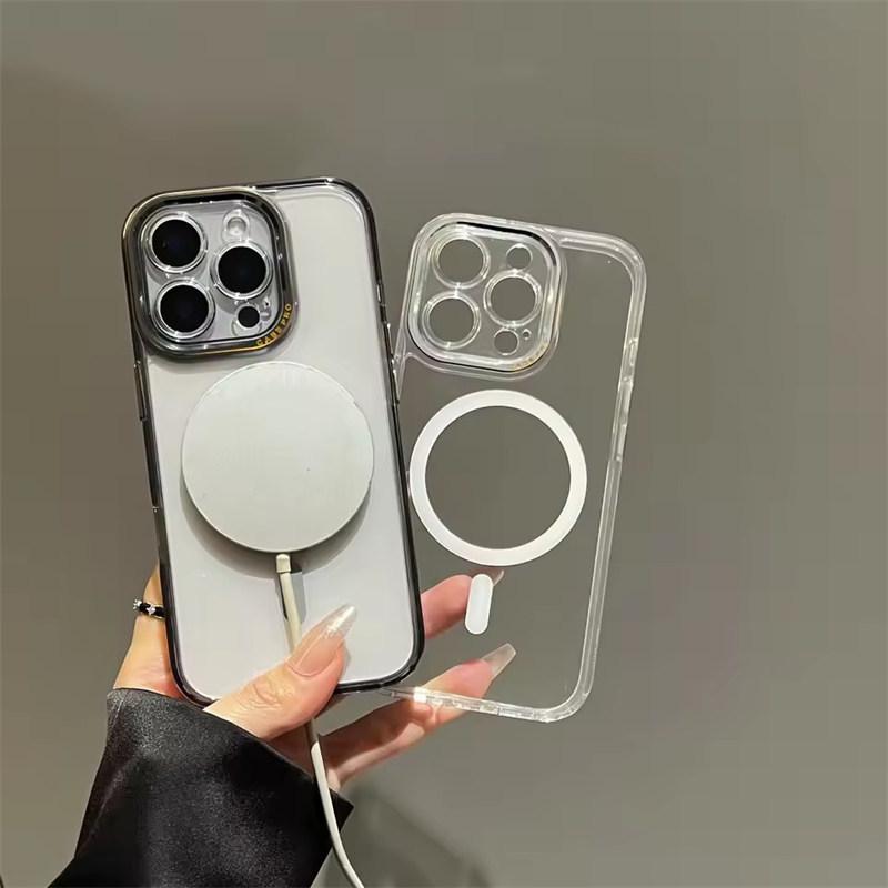 Transparente Hülle mit Acrylbeschichtung für Magsafe für iPhone 16 15 14 13 Pro Max Plus magnetische Abdeckung für kabelloses Laden Objektivschutz