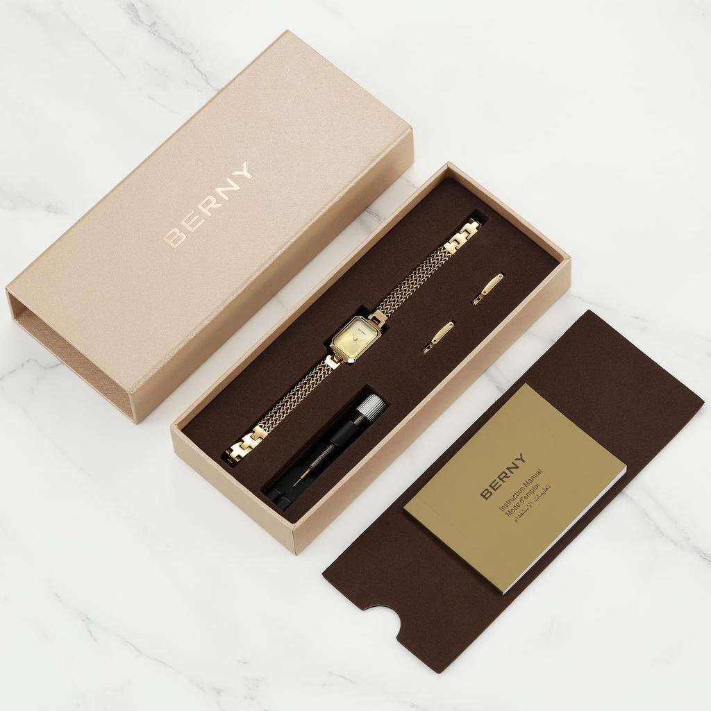 BERNY Watch Ladies Women Quartz Watch Ladies Watch Rectangle Mini Watch Fashion Minimalist Watch 7 ATM Water Resistant Stainless Steel Detachable