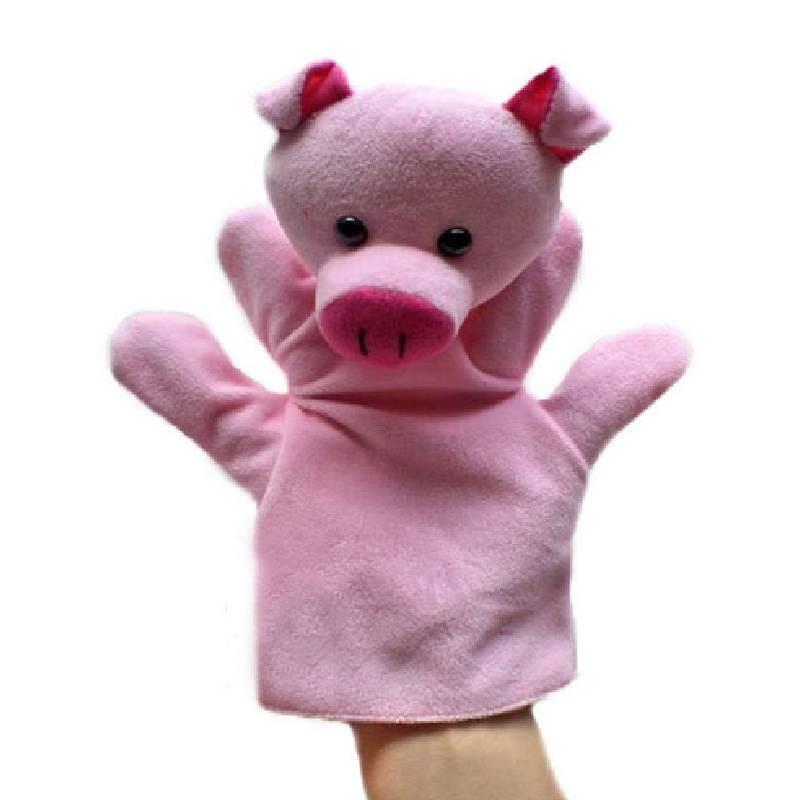 Weiche und entzückende Handpuppen von Gemeinschaftshelfern mit bunten Tiermotiven