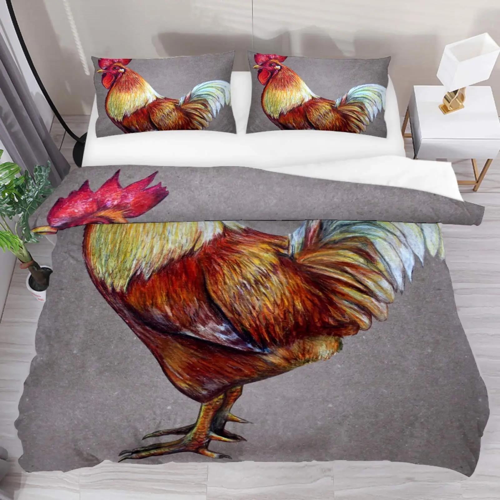 

Comforter Chicken Blue Rooster And Hen Domestic Farm Animals In Abstract Colors Theme For Bedroom Decorations For Women Men Comforter (quilt)-EU Single(135*200cm)3pcs