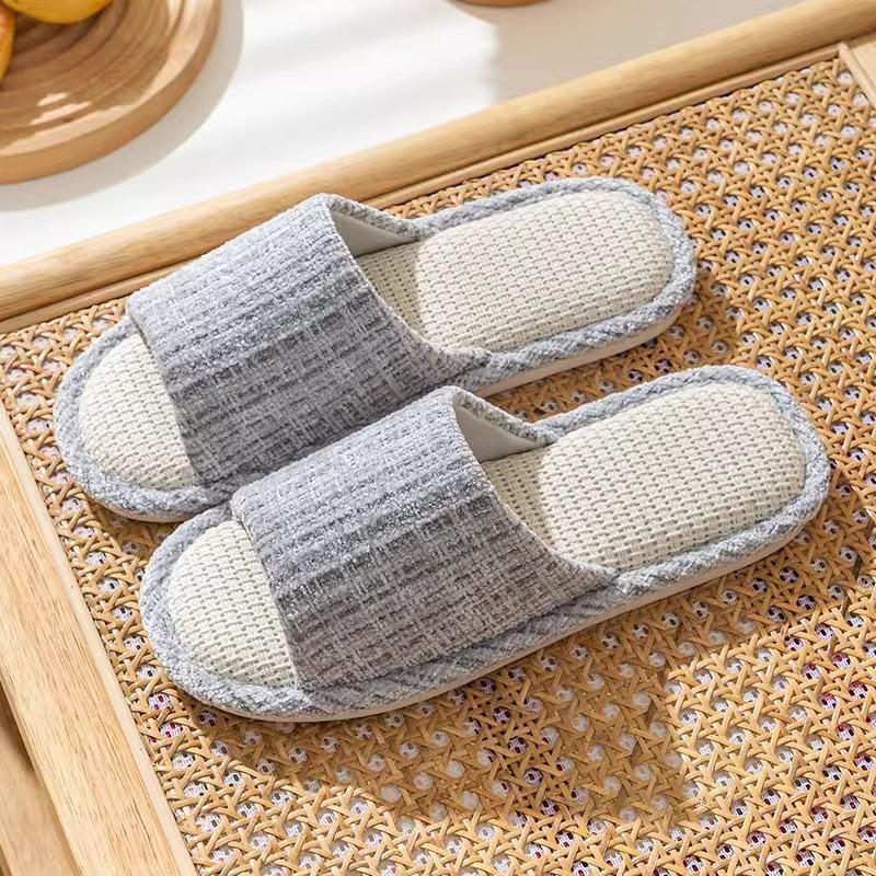 Linen Couple's Slippers Indoor Home Household Women Slippers Cotton Linen Couples Anti-slip Slippers Floor Mute Sandals Slippers