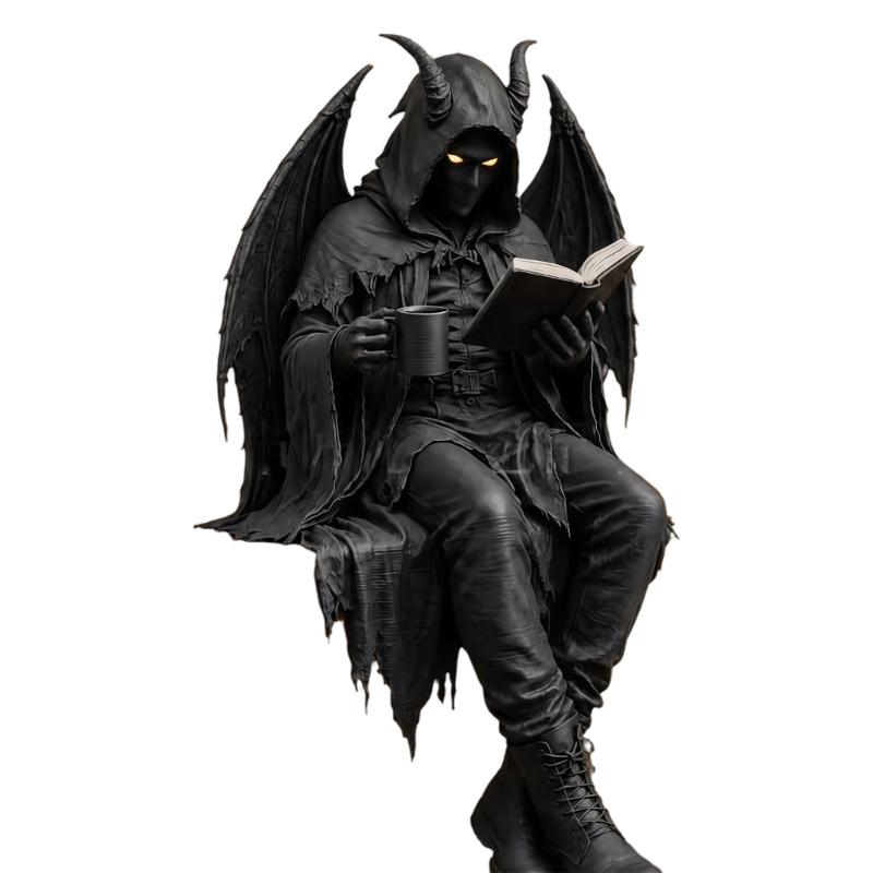 Dark Fantasy Reading Figurine Resin Shelf Sitter Statue for Bookshelf and Desk Display, Open Book Accent Figure