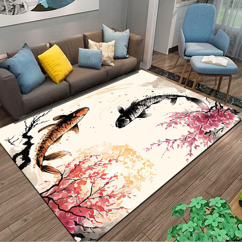 Koi Fish & Blossoms Carpet suitable as a non-slip mat for the living room or bedroom sofa