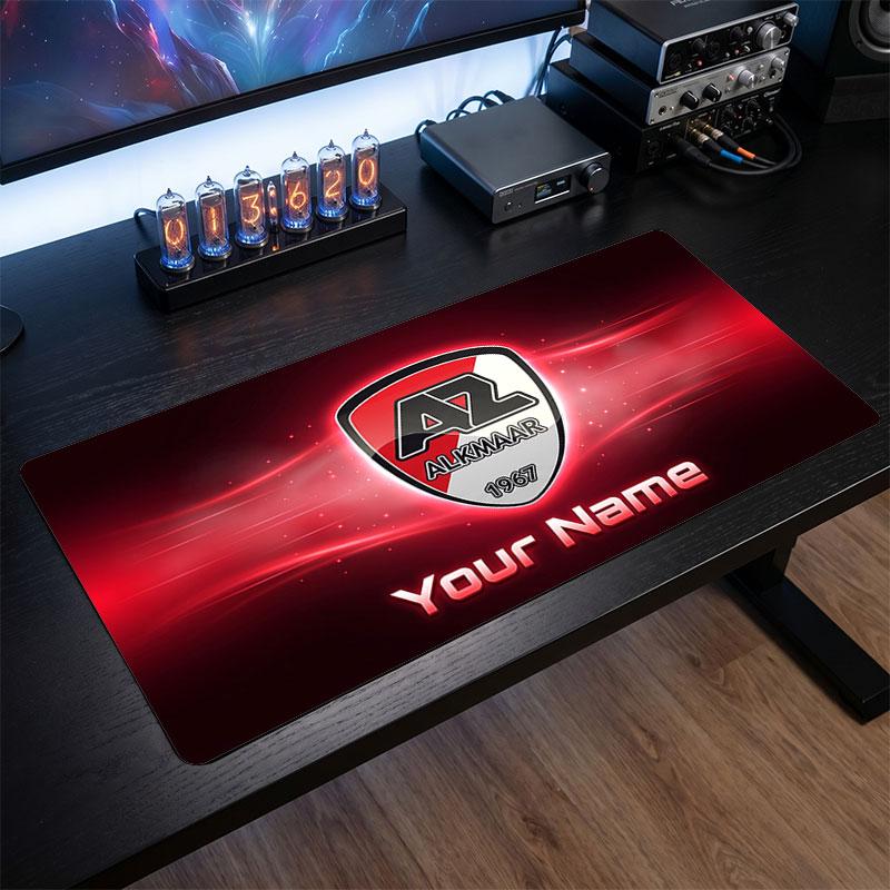 AZ Alkmaar Custom Large Mouse Pad, Personalized Name Text Print, Football Logo Non‑Slip Desk Mat Gaming Gift