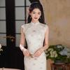 White Sleeveless Modern Chinese-Inspired Long Cheongsam Dress 2026 Womens Elegant Retro Style