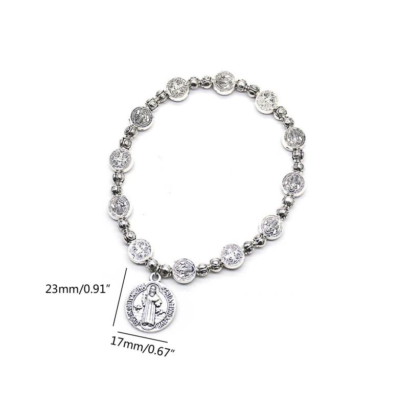 Jesus Crucifix Bracelet Silver Color Jesus Jewelry Rosary Centerpiece Sacred Mercy Saint Icons Religious Beaded Bracele