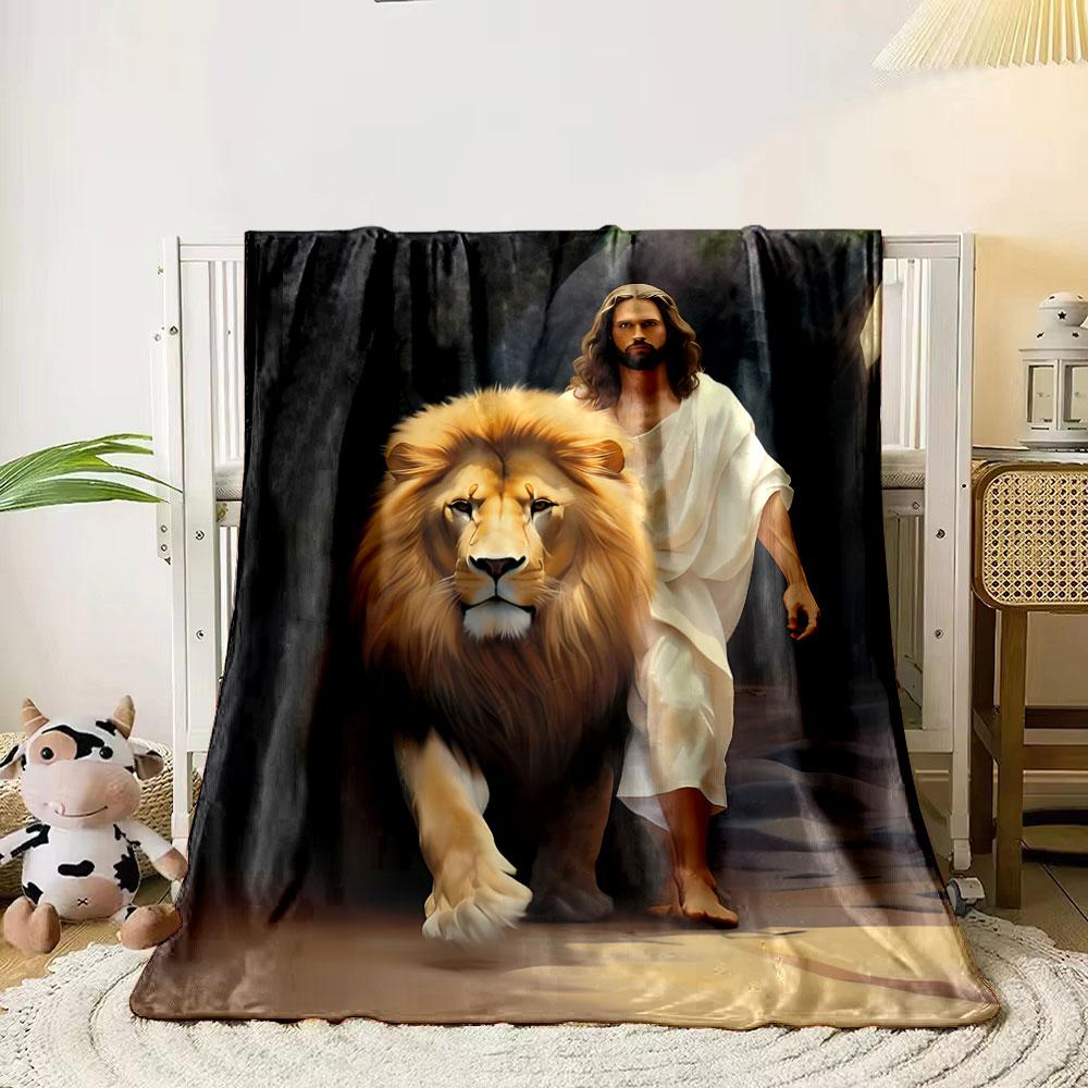 Jesus Lion Blanket Printed Blanket for Living Room Bed Couch lunch break Soft Cozy Blanket for Friend's festival Gift