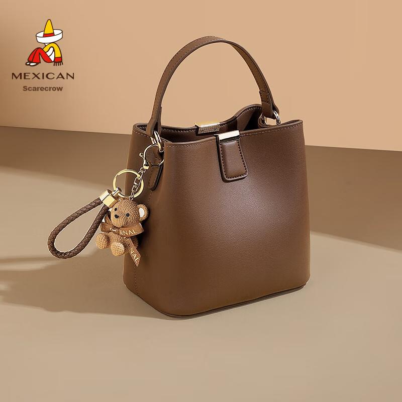 MEXICAN Women's Crossbody Bag, Handbag, Cowhide Shoulder Bag, Bucket Bag, Brown