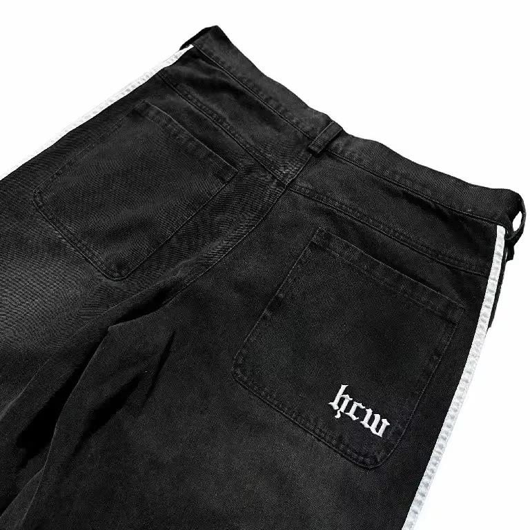 Jeans da strada unisex Y2K Pantaloni in denim Hip Hop Retro a righe ricamati Jeans larghi da uomo e da donna Pantaloni a gamba larga a vita alta