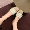 Grape mother studiolee summer new fashion straw woven flat bottom square head vacation word with outside slippers women