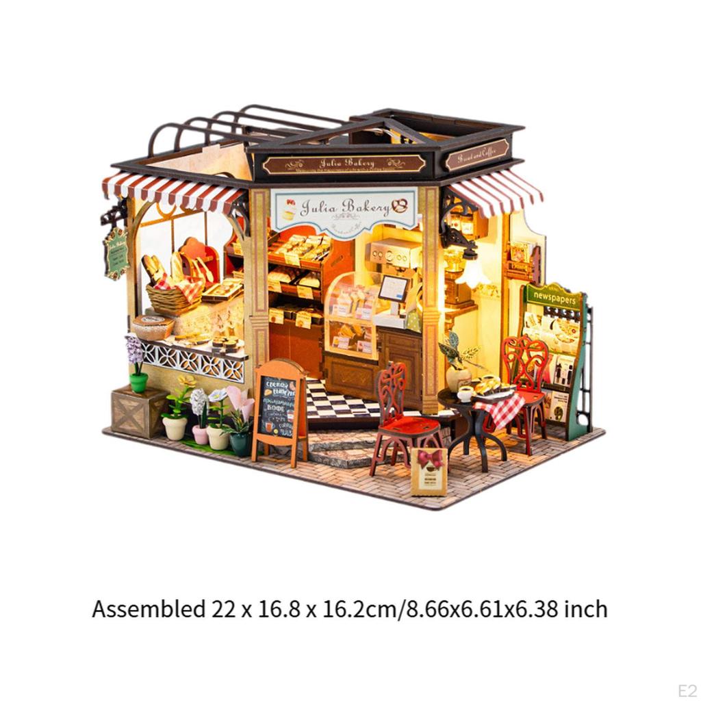 Miniature Doll House Kit Bakery Shop Detailed Handmade Decorative Crafts 3D Wooden Puzzle DIY Wood