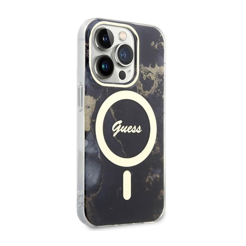 Guess Golden Marble Magsafe - Etui Iphone 14 Pro Max (Czarny)