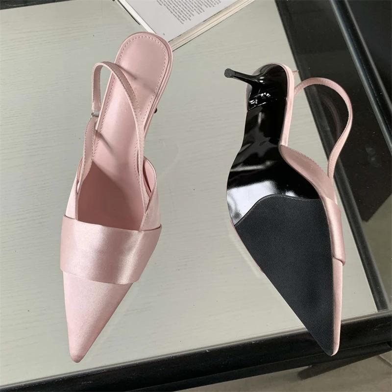 Eilyken Silk Pointed Toe Buckle Strap Women Pumps Elegant Thin High Heels Sandals Sexy Party Stripper Mules Shoes