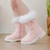 Girls Leather Snow Boots Warm Shoes for Winter Kids Princess Boots with Fur    Sweet Girls Long Boots with Bow