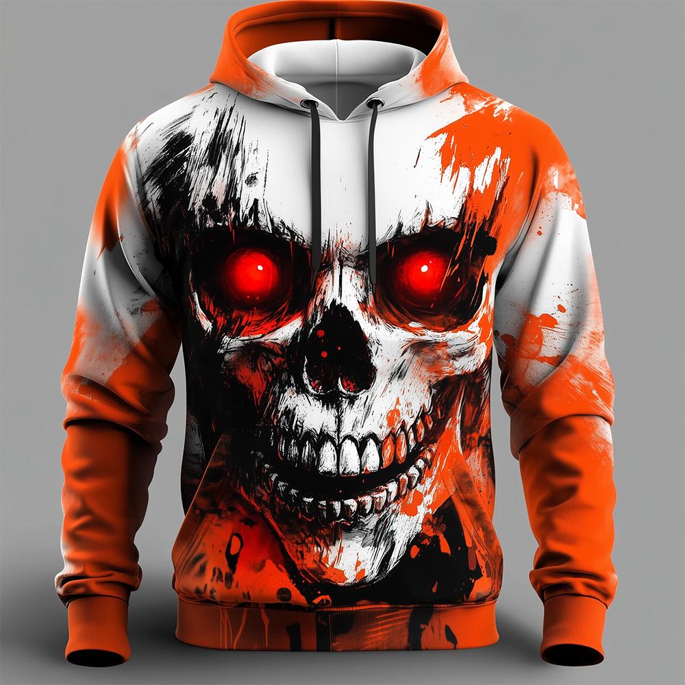 New Trend Skull Tie-dye Hoodie Autumn And Winter Street Hip-hop Style Personality Sweatshirt Men's Super Loose Casual Pullover