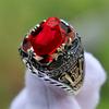 Vintage Style Engraved Multi-Faceted Gemstone Men's Ring The Colorful Metal Ring with Engraved Patterns Shines Brilliantly As It Rotates