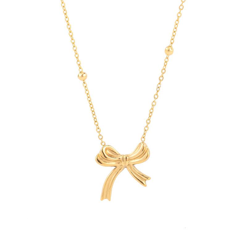 Simple Bow Necklace Female Niche Versatile Titanium Steel Collarbone Chain Niche Fashion Premium Durable Quality