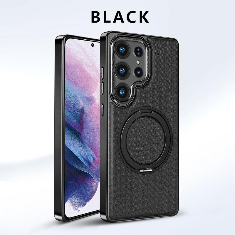 360° Rotating Magnetic Phone Case With Leather Texture for Samsung S24 ultra S25 S26 Ultra Opp Bag&For Samsung S24 ultra чёрный