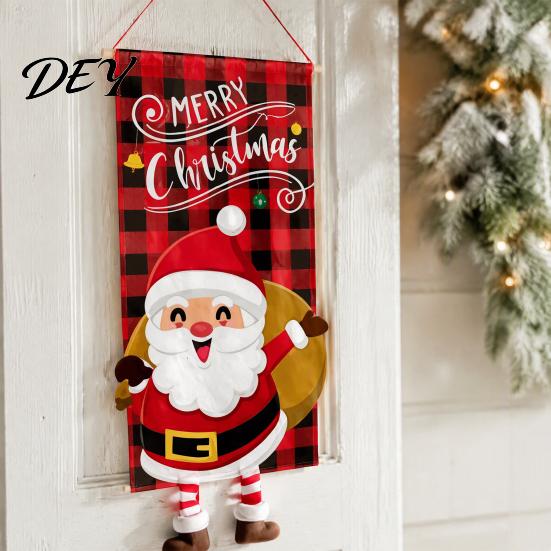Christmas Hanging Banners Banner Decorations with Rope, Elf/Snowman/Gnome/Snowman Festive Flags for Doorway Foldable Holiday Door Sign Patio and Wall