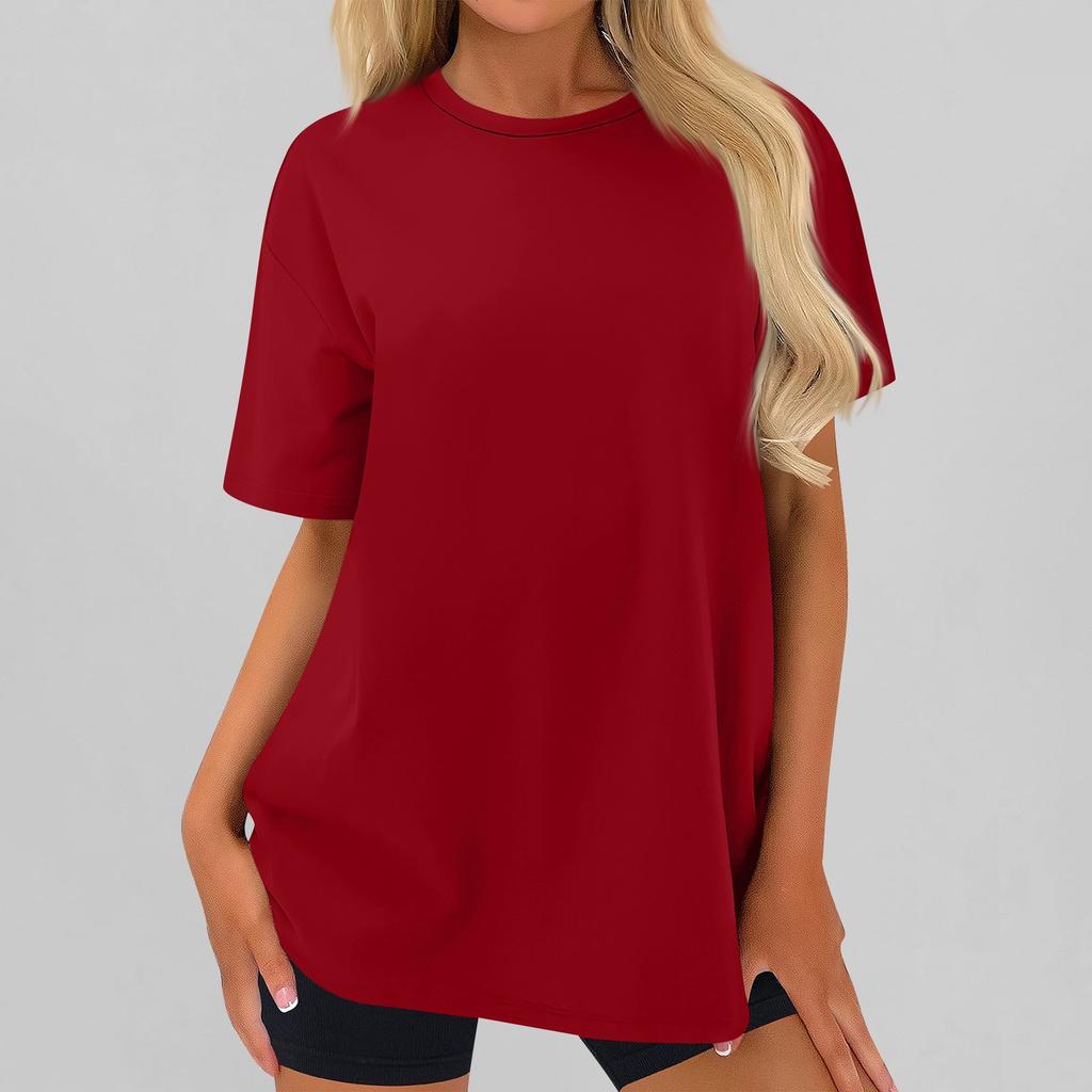 Women's Fashionable Casual Three Half Sleeve Soild Color Round Neck Top