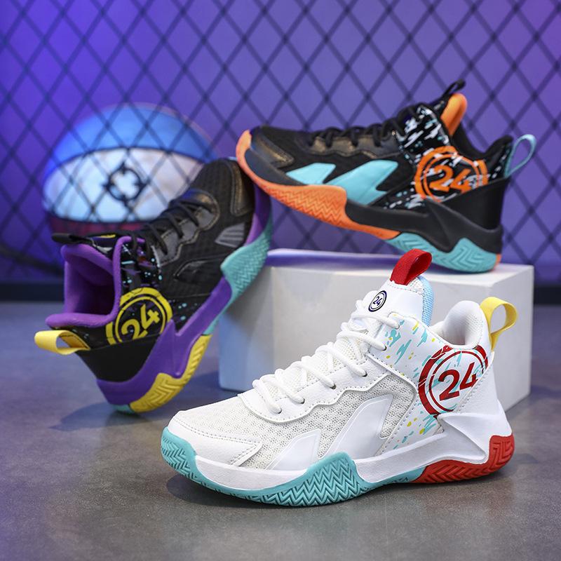 Children's basketball shoes New breathable mesh training shoes Medium and large children's sports shoes Non-slip and wear-resistant boys' student spo