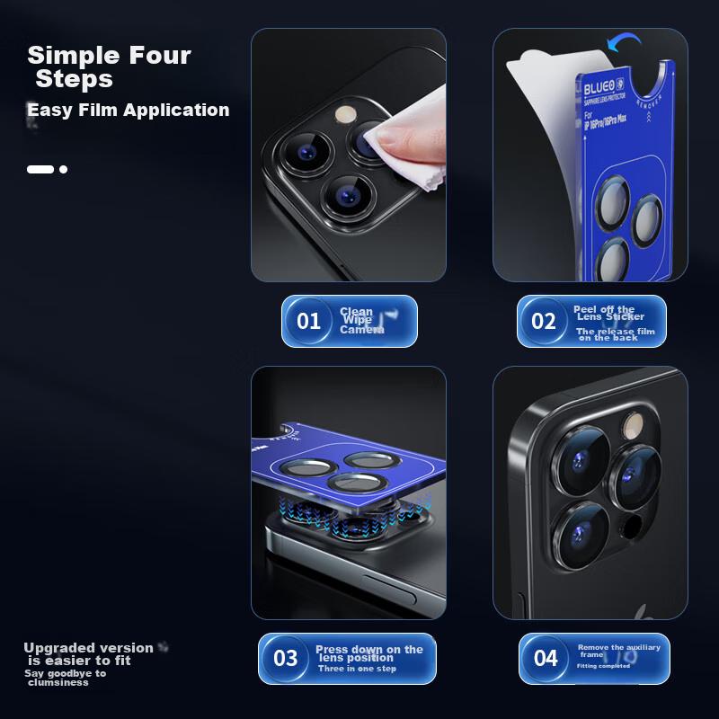 BLUEO Lens Protector for Apple IPhone 16 Pro Max Rear Camera, Sapphire Anti-Scratch Wear-Resistant, Titanium Black