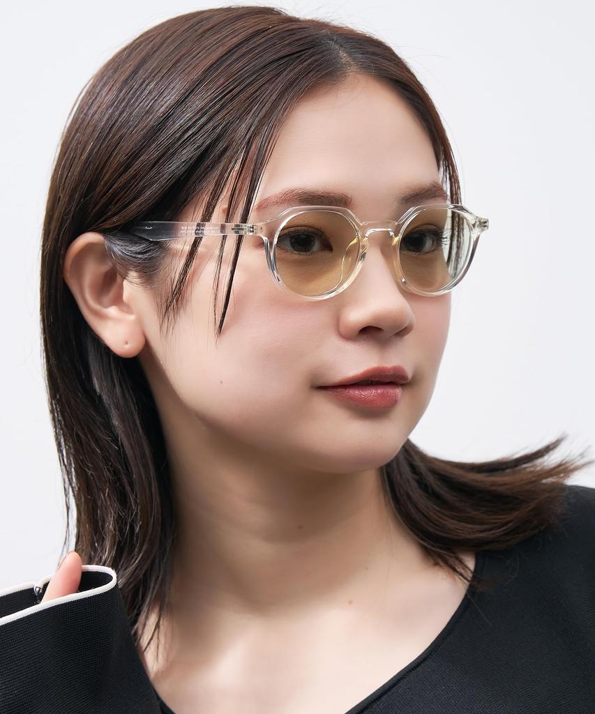 Crown Panto Sunglasses Clear Frame Color Lens UV Protection UV Protection Unisex Stylish [Zoff] Boston-style (Yellow (Clear)) Women's [ZA241G04_50A1