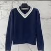 26 Early Autumn New Fashion Lazy Wind Splicing V-neck Knitted Sweater, Classic Wool Heavy Industry Letter Embroidered Top