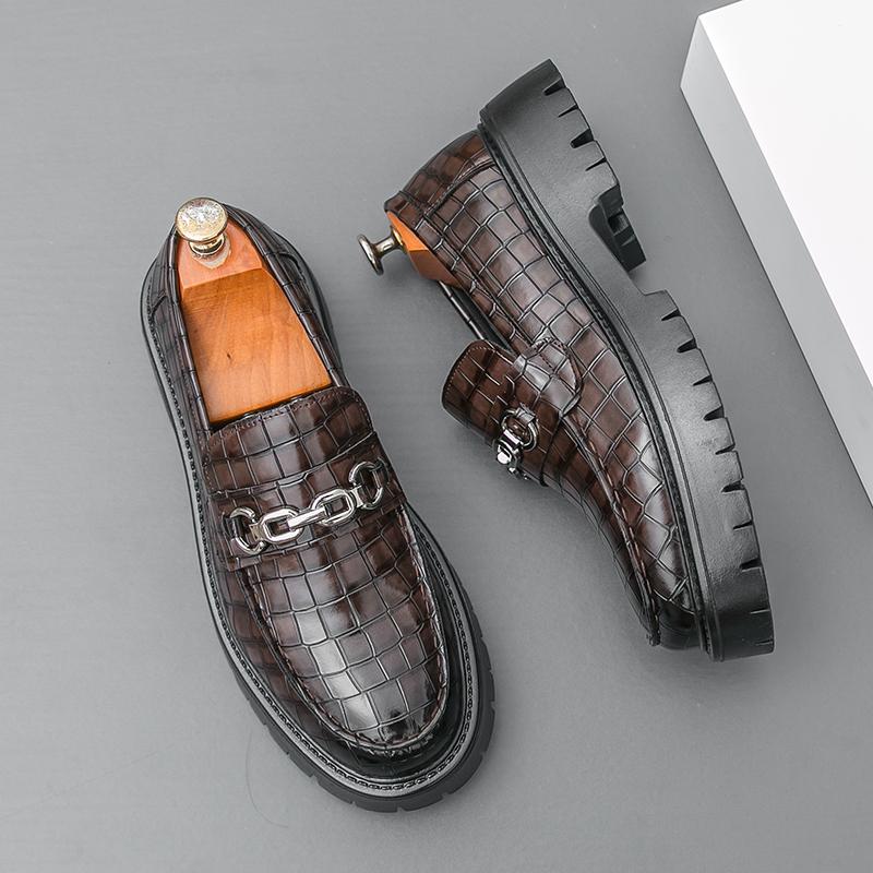 Men Summer Winter Casual Formal Shoes Leather Breathable Comfortable SlipOn Casual Brown Business Thick Bottom Slip Wedding Four Seasons Footwear
