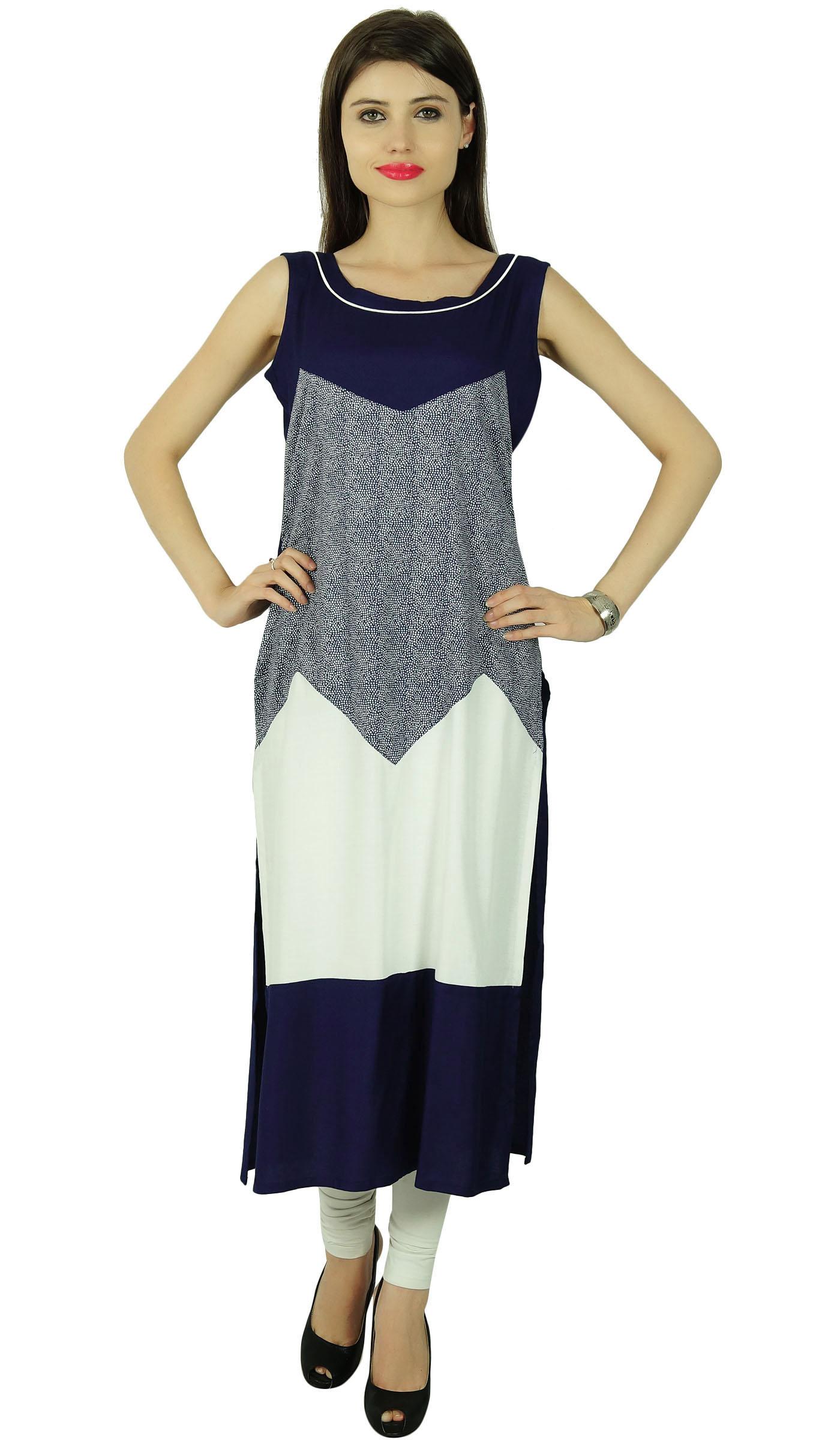 

Designer Dotted Rayon Sleeveless Women Ethnic Kurti Casual Top Tunic Dress 6 темно-синього кольору