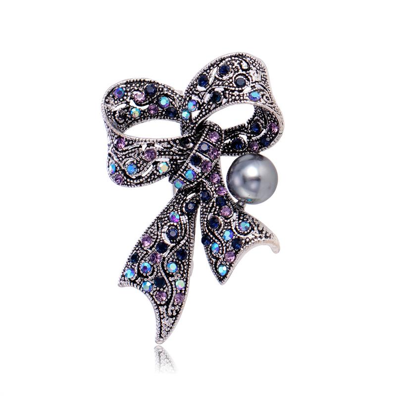 Exquisite Vintage Rhinestone Bow Brooches For Women Clothing Coat Jewelry Accessories Gifts
