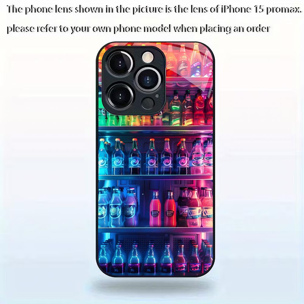 Beverage vending machine pattern tempered glass phone case suitable for iPhone 17 16 15 14 13 12 11 Pro/Max/Plus shockproof