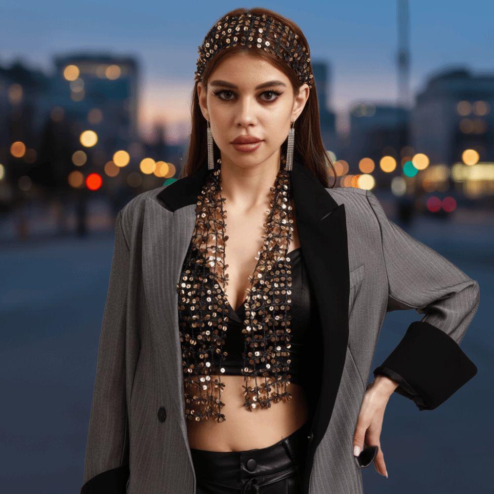 Shiny Belly Dancing Scarf Flower Shape Sparkling Hair Accessory Neck Wrap Sequin Scarf Women