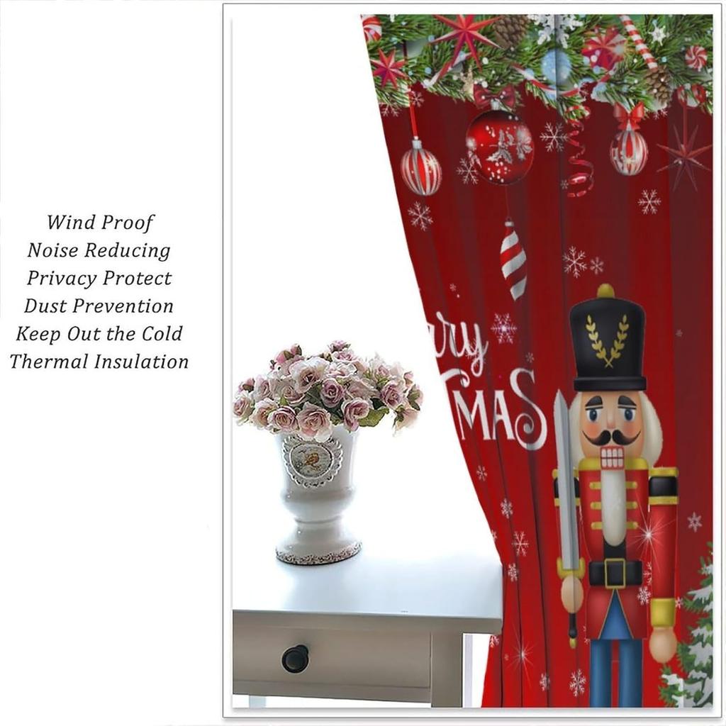 Kids Christmas Nutcracker Curtain Soldier Model Merry Xmas Window Treatments For Bedroom Living Room Snowflakes Winter Reddrapes