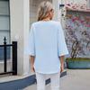 Spring Summer Solid Color V-neck Medium Sleeve Loose Chiffon Women's Shirt