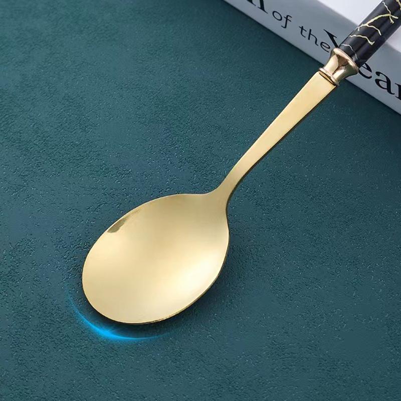 2Pcs Imitation Ceramic Handle Spoon Stainless Steel Soup Dessert Spoon (BPA Free, No FDA Certificate)